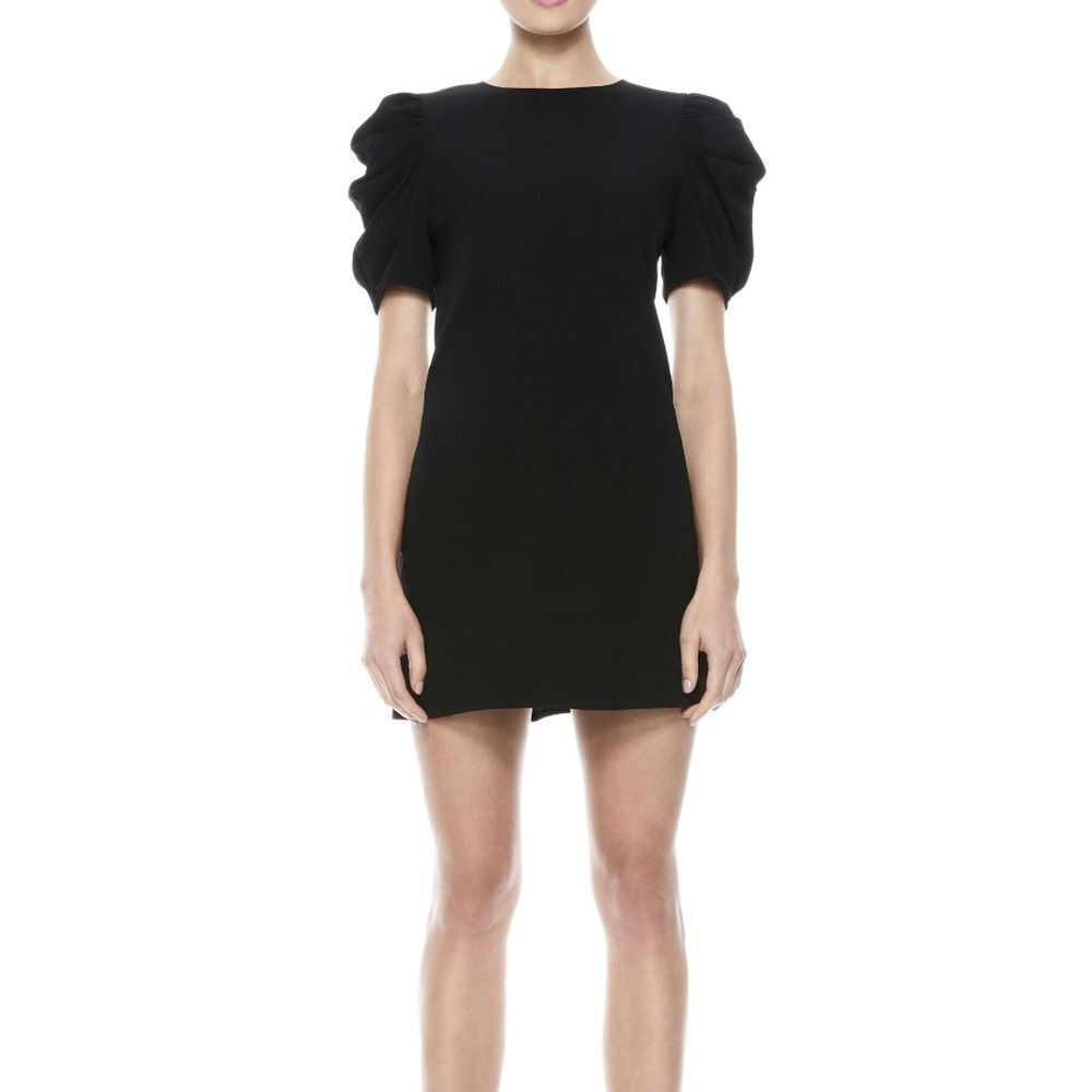 Alice + Olivia Hanita Puff Sleeve Black Dress Size 4 - Picture 2 of 11